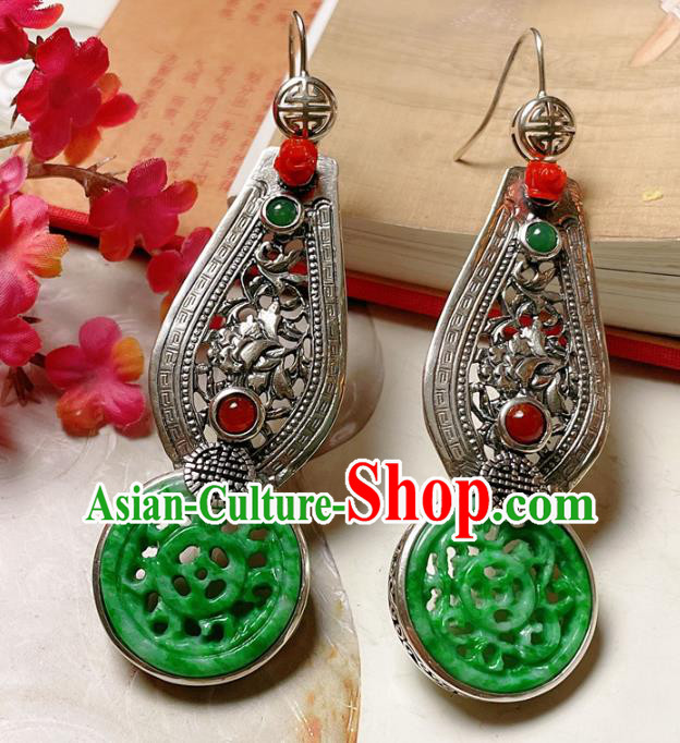 Chinese National Silver Earrings Traditional Jewelry Handmade Wedding Jadeite Ear Accessories Chinese National Silver Earrings Traditional Jewelry Handmade Wedding Jadeite Ear Accessories