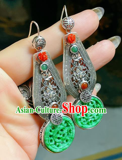 Chinese National Silver Earrings Traditional Jewelry Handmade Wedding Jadeite Ear Accessories Chinese National Silver Earrings Traditional Jewelry Handmade Wedding Jadeite Ear Accessories