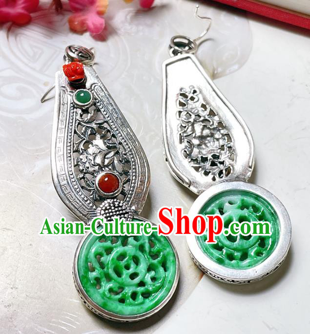 Chinese National Silver Earrings Traditional Jewelry Handmade Wedding Jadeite Ear Accessories Chinese National Silver Earrings Traditional Jewelry Handmade Wedding Jadeite Ear Accessories