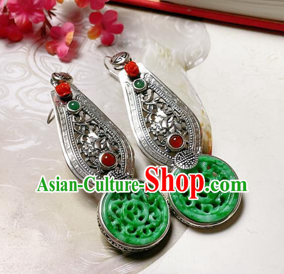 Chinese National Silver Earrings Traditional Jewelry Handmade Wedding Jadeite Ear Accessories Chinese National Silver Earrings Traditional Jewelry Handmade Wedding Jadeite Ear Accessories