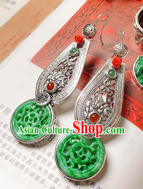 Chinese National Silver Earrings Traditional Jewelry Handmade Wedding Jadeite Ear Accessories Chinese National Silver Earrings Traditional Jewelry Handmade Wedding Jadeite Ear Accessories