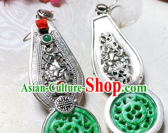 Chinese National Silver Earrings Traditional Jewelry Handmade Wedding Jadeite Ear Accessories Chinese National Silver Earrings Traditional Jewelry Handmade Wedding Jadeite Ear Accessories