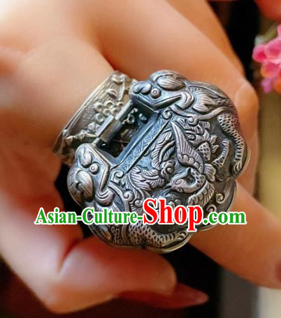 Chinese National Carving Dragon Ring Jewelry Traditional Handmade Accessories Retro Silver Circlet Chinese National Carving Dragon Ring Jewelry Traditional Handmade Accessories Retro Silver Circlet