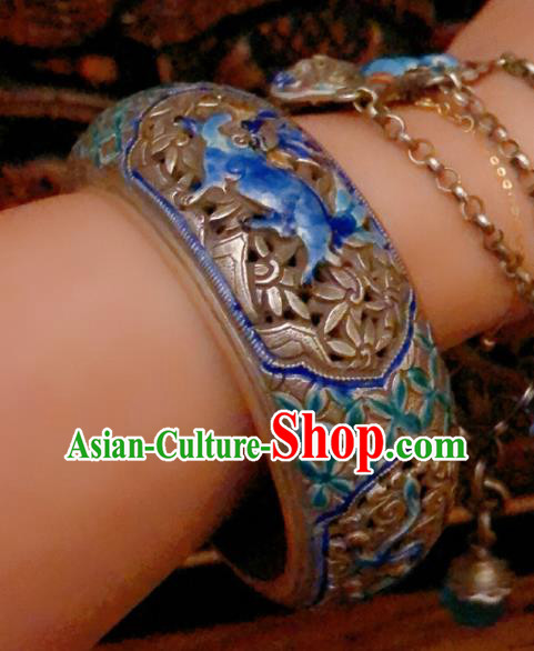 Handmade Chinese Blueing Silver Bracelet Accessories Traditional Culture Jewelry National Carving Dragon Bangle Handmade Chinese Blueing Silver Bracelet Accessories Traditional Culture Jewelry National Carving Dragon Bangle
