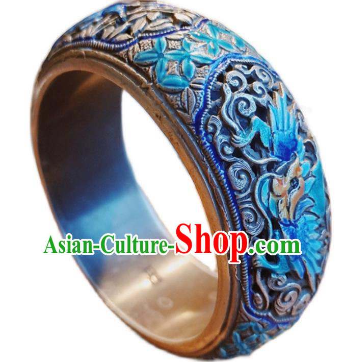 Handmade Chinese Blueing Silver Bracelet Accessories Traditional Culture Jewelry National Carving Dragon Bangle Handmade Chinese Blueing Silver Bracelet Accessories Traditional Culture Jewelry National Carving Dragon Bangle