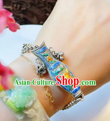 Handmade Chinese Blueing Vase Bracelet Accessories Traditional Culture Jewelry National Silver Grape Bangle Handmade Chinese Blueing Vase Bracelet Accessories Traditional Culture Jewelry National Silver Grape Bangle