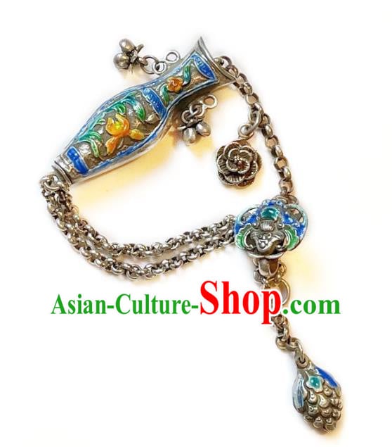Handmade Chinese Blueing Vase Bracelet Accessories Traditional Culture Jewelry National Silver Grape Bangle Handmade Chinese Blueing Vase Bracelet Accessories Traditional Culture Jewelry National Silver Grape Bangle