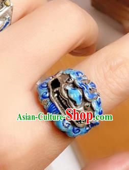 Chinese National Blueing Silver Ring Jewelry Traditional Handmade Accessories Retro Carving Lion Circlet Chinese National Blueing Silver Ring Jewelry Traditional Handmade Accessories Retro Carving Lion Circlet