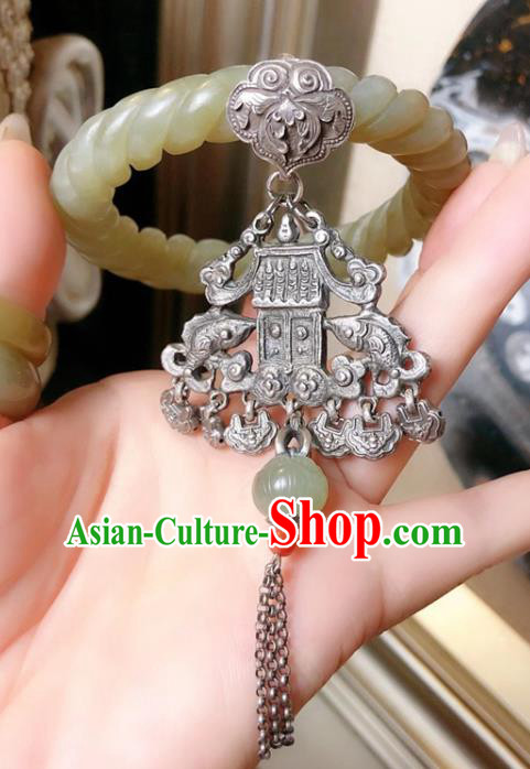 Handmade Chinese Hetian Jade Bracelet Accessories Traditional Culture Jewelry National Silver Pendant Bangle Handmade Chinese Hetian Jade Bracelet Accessories Traditional Culture Jewelry National Silver Pendant Bangle