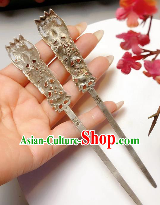 China Handmade Qing Dynasty Hair Stick Classical Blueing Silver Hairpin Traditional Hair Accessories China Handmade Qing Dynasty Hair Stick Classical Blueing Silver Hairpin Traditional Hair Accessories