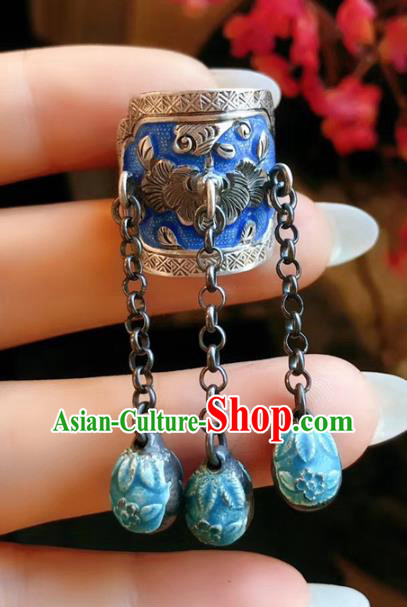 Chinese National Blueing Tassel Ring Jewelry Traditional Handmade Accessories Silver Circlet Chinese National Blueing Tassel Ring Jewelry Traditional Handmade Accessories Silver Circlet
