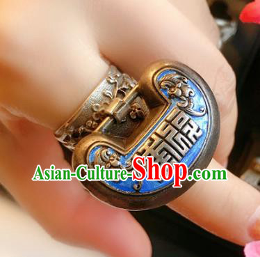 Chinese National Carving Bat Blueing Ring Jewelry Traditional Handmade Accessories Silver Lock Circlet Chinese National Carving Bat Blueing Ring Jewelry Traditional Handmade Accessories Silver Lock Circlet