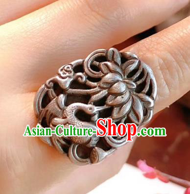 Chinese National Carving Crane Lotus Ring Jewelry Traditional Handmade Accessories Silver Circlet Chinese National Carving Crane Lotus Ring Jewelry Traditional Handmade Accessories Silver Circlet