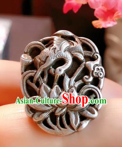 Chinese National Carving Crane Lotus Ring Jewelry Traditional Handmade Accessories Silver Circlet Chinese National Carving Crane Lotus Ring Jewelry Traditional Handmade Accessories Silver Circlet