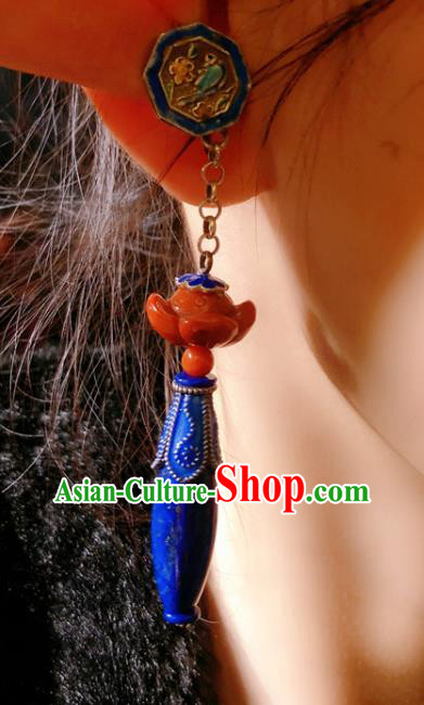 Chinese National Blueing Earrings Traditional Agate Lotus Jewelry Handmade Lapis Ear Accessories Chinese National Blueing Earrings Traditional Agate Lotus Jewelry Handmade Lapis Ear Accessories