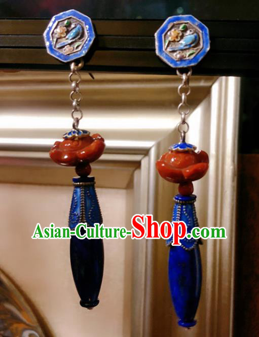 Chinese National Blueing Earrings Traditional Agate Lotus Jewelry Handmade Lapis Ear Accessories Chinese National Blueing Earrings Traditional Agate Lotus Jewelry Handmade Lapis Ear Accessories