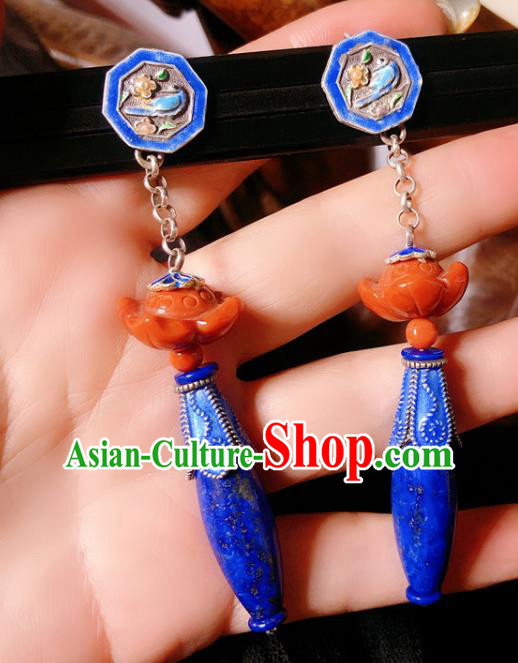 Chinese National Blueing Earrings Traditional Agate Lotus Jewelry Handmade Lapis Ear Accessories Chinese National Blueing Earrings Traditional Agate Lotus Jewelry Handmade Lapis Ear Accessories