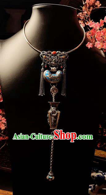 China Traditional Silver Necklace Accessories Handmade Wedding Blueing Longevity Lock Pendant China Traditional Silver Necklace Accessories Handmade Wedding Blueing Longevity Lock Pendant
