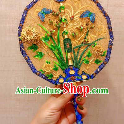 China Traditional Collection Qing Dynasty Palace Fan Handmade Ancient Imperial Consort Cloisonne Fan