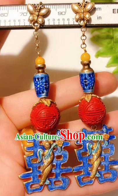 Chinese National Wedding Blueing Earrings Traditional Jewelry Handmade Carved Lacquerware Ear Accessories Chinese National Wedding Blueing Earrings Traditional Jewelry Handmade Carved Lacquerware Ear Accessories