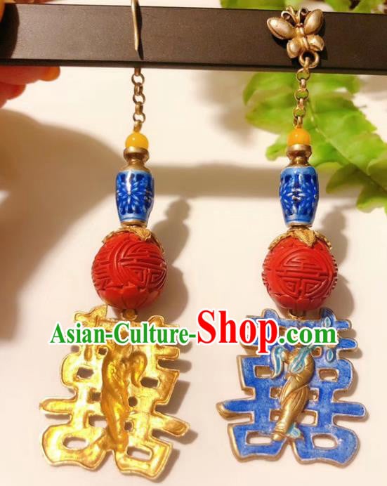 Chinese National Wedding Blueing Earrings Traditional Jewelry Handmade Carved Lacquerware Ear Accessories Chinese National Wedding Blueing Earrings Traditional Jewelry Handmade Carved Lacquerware Ear Accessories