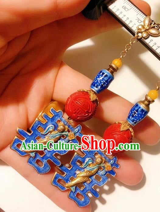 Chinese National Wedding Blueing Earrings Traditional Jewelry Handmade Carved Lacquerware Ear Accessories Chinese National Wedding Blueing Earrings Traditional Jewelry Handmade Carved Lacquerware Ear Accessories