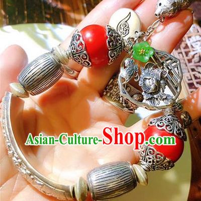 China Traditional Silver Bracelet Handmade National Cinnabar Bangle Accessories