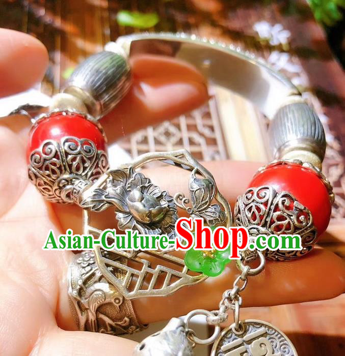 China Traditional Silver Bracelet Handmade National Cinnabar Bangle Accessories China Traditional Silver Bracelet Handmade National Cinnabar Bangle Accessories