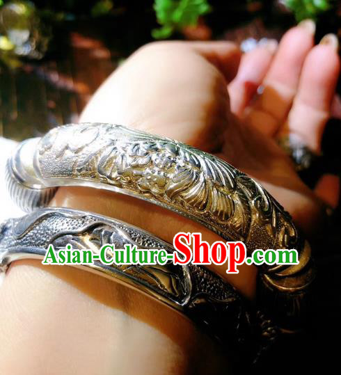 China Traditional Silver Bracelet Handmade National Cinnabar Bangle Accessories China Traditional Silver Bracelet Handmade National Cinnabar Bangle Accessories