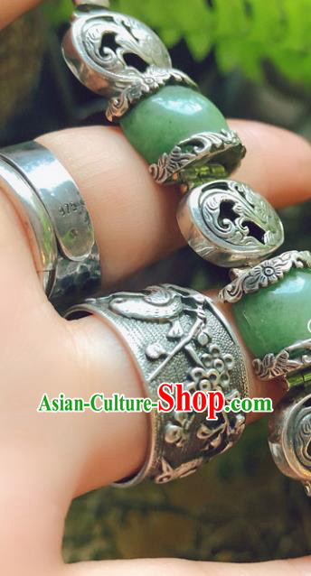 China Traditional Aventurine Bracelet Accessories Handmade National Silver Carving Bangle China Traditional Aventurine Bracelet Accessories Handmade National Silver Carving Bangle