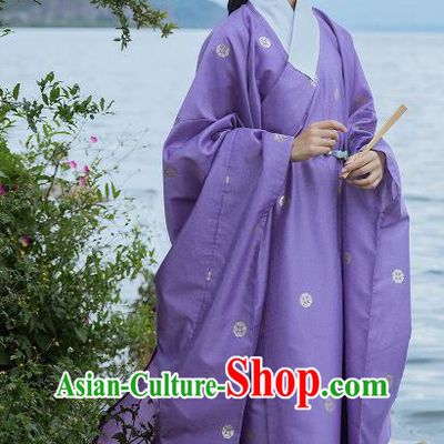 China Ancient Taoist Purple Silk Robe Traditional Ming Dynasty Historical Clothing for Men
