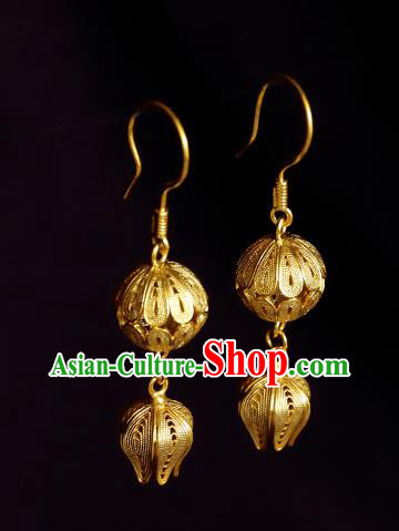 Chinese Traditional Qing Dynasty Palace Golden Earrings Accessories Ancient Court Empress Ear Jewelry Chinese Traditional Qing Dynasty Palace Golden Earrings Accessories Ancient Court Empress Ear Jewelry