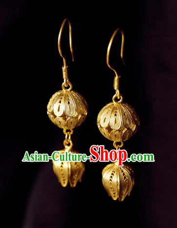 Chinese Traditional Qing Dynasty Palace Golden Earrings Accessories Ancient Court Empress Ear Jewelry Chinese Traditional Qing Dynasty Palace Golden Earrings Accessories Ancient Court Empress Ear Jewelry