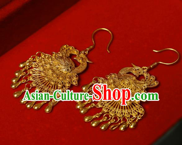 Chinese Traditional Hanfu Golden Peacock Earrings Accessories Ancient Queen Tassel Ear Jewelry Chinese Traditional Hanfu Golden Peacock Earrings Accessories Ancient Queen Tassel Ear Jewelry