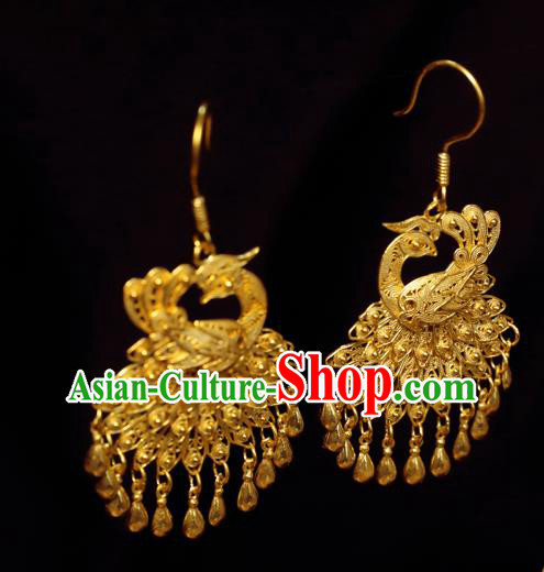 Chinese Traditional Hanfu Golden Peacock Earrings Accessories Ancient Queen Tassel Ear Jewelry Chinese Traditional Hanfu Golden Peacock Earrings Accessories Ancient Queen Tassel Ear Jewelry