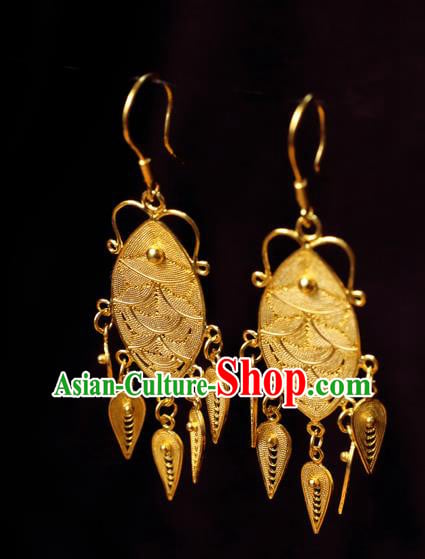 Chinese Ancient Queen Tassel Ear Jewelry Traditional Hanfu Golden Earrings Accessories Chinese Ancient Queen Tassel Ear Jewelry Traditional Hanfu Golden Earrings Accessories