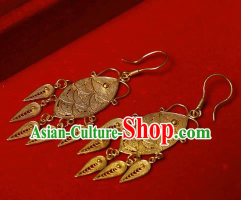 Chinese Ancient Queen Tassel Ear Jewelry Traditional Hanfu Golden Earrings Accessories Chinese Ancient Queen Tassel Ear Jewelry Traditional Hanfu Golden Earrings Accessories