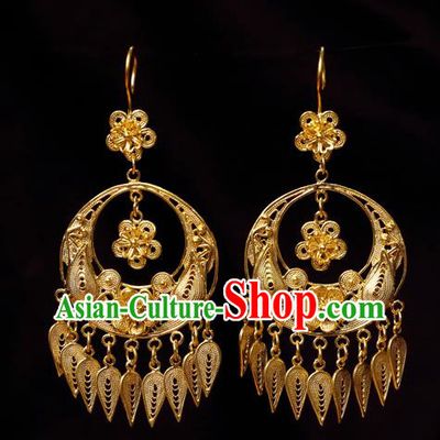 Chinese Ancient Empress Ear Jewelry Traditional Hanfu Golden Plum Blossom Earrings Accessories