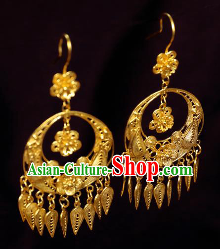 Chinese Ancient Empress Ear Jewelry Traditional Hanfu Golden Plum Blossom Earrings Accessories Chinese Ancient Empress Ear Jewelry Traditional Hanfu Golden Plum Blossom Earrings Accessories