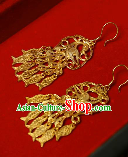 Chinese Ancient Empress Fish Tassel Ear Jewelry Traditional Hanfu Golden Peacock Earrings Accessories Chinese Ancient Empress Fish Tassel Ear Jewelry Traditional Hanfu Golden Peacock Earrings Accessories
