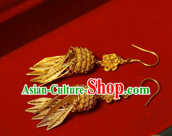Chinese Ancient Empress Golden Ear Jewelry Traditional Ming Dynasty Earrings Accessories Chinese Ancient Empress Golden Ear Jewelry Traditional Ming Dynasty Earrings Accessories