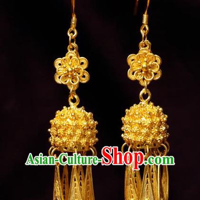 Chinese Ancient Empress Golden Ear Jewelry Traditional Ming Dynasty Earrings Accessories