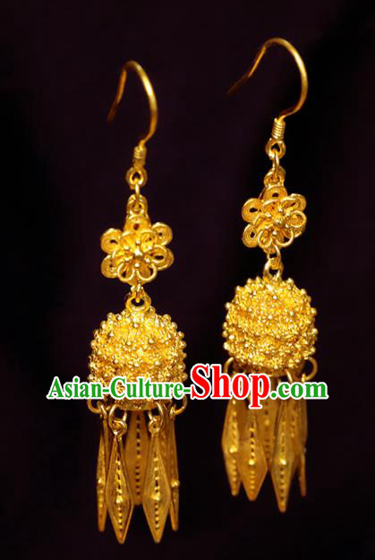Chinese Ancient Empress Golden Ear Jewelry Traditional Ming Dynasty Earrings Accessories Chinese Ancient Empress Golden Ear Jewelry Traditional Ming Dynasty Earrings Accessories