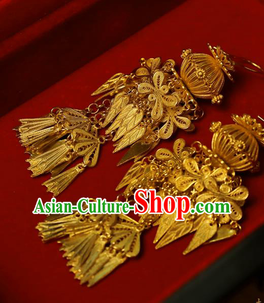 Chinese Ancient Empress Golden Lantern Ear Jewelry Traditional Ming Dynasty Court Earrings Accessories Chinese Ancient Empress Golden Lantern Ear Jewelry Traditional Ming Dynasty Court Earrings Accessories