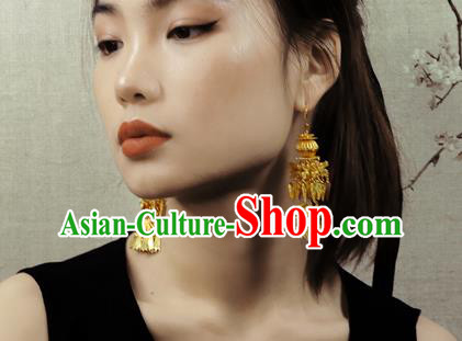 Chinese Ancient Empress Golden Lantern Ear Jewelry Traditional Ming Dynasty Court Earrings Accessories Chinese Ancient Empress Golden Lantern Ear Jewelry Traditional Ming Dynasty Court Earrings Accessories