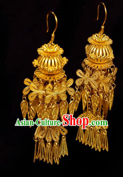 Chinese Ancient Empress Golden Lantern Ear Jewelry Traditional Ming Dynasty Court Earrings Accessories Chinese Ancient Empress Golden Lantern Ear Jewelry Traditional Ming Dynasty Court Earrings Accessories
