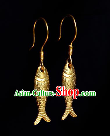 Chinese Traditional Hanfu Golden Carp Earrings Accessories Ancient Princess Silver Ear Jewelry Chinese Traditional Hanfu Golden Carp Earrings Accessories Ancient Princess Silver Ear Jewelry