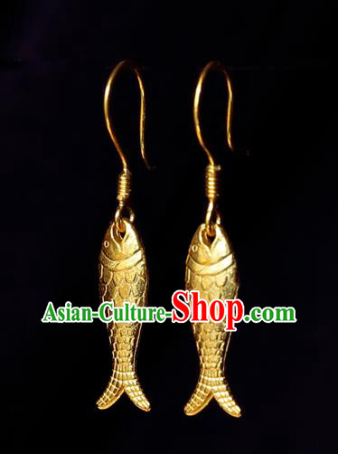 Chinese Traditional Hanfu Golden Carp Earrings Accessories Ancient Princess Silver Ear Jewelry Chinese Traditional Hanfu Golden Carp Earrings Accessories Ancient Princess Silver Ear Jewelry