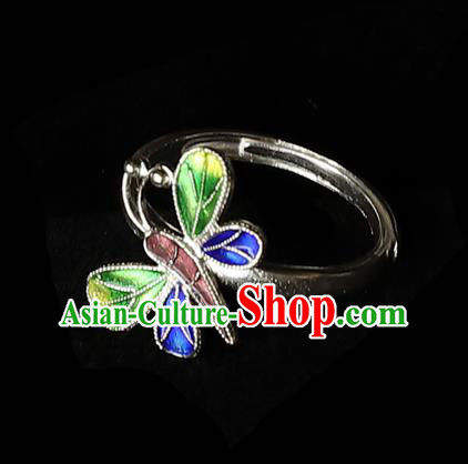 Handmade Chinese Traditional Cloisonne Butterfly Ring Jewelry Silver Circlet Accessories