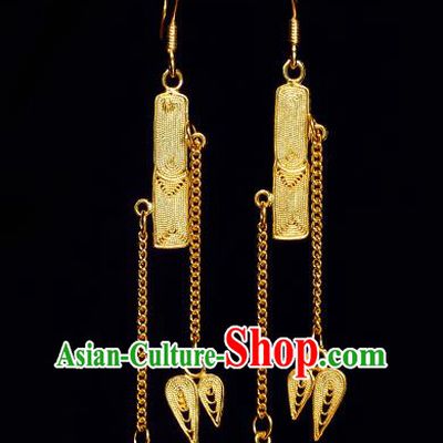 Chinese National Golden Ear Accessories Traditional Cheongsam Long Tassel Earrings Jewelry